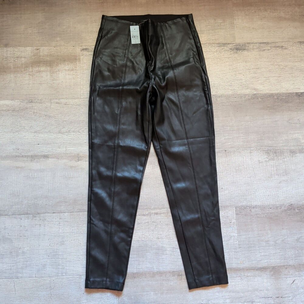 Ann Taylor Petite SP Black Faux Leather Pants Side Zip New w/ Tags